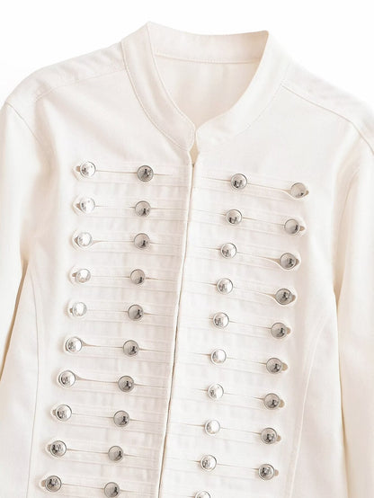 Women's buckle decoration short denim Coat