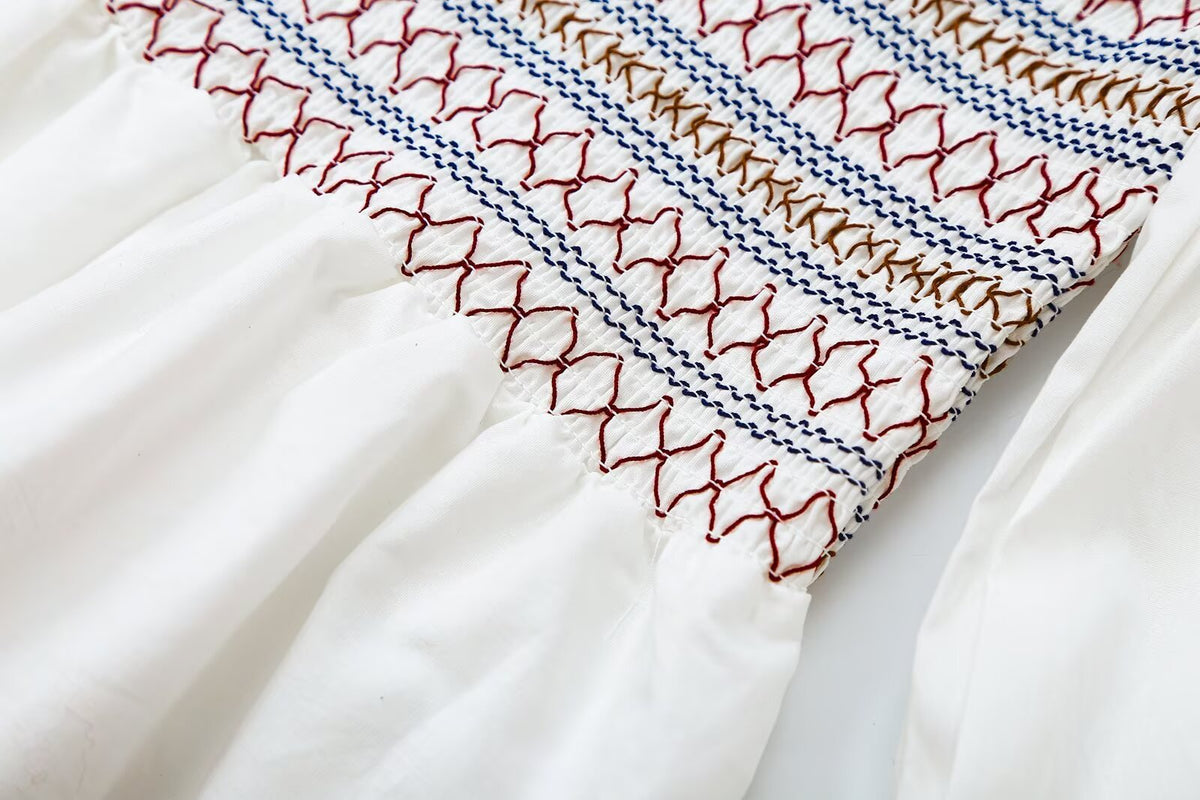 Women's honeycomb grid patchwork embroidered shirt