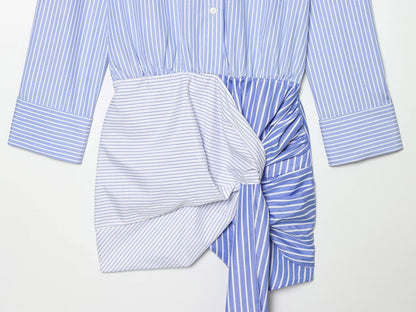 Women's knot decoration striped shirt style dress