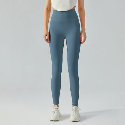 Women's New Fashion Joker Nude High Waist Belly Yoga Pants Double Sanding Peach Hip Running Tight Fitness Pants.