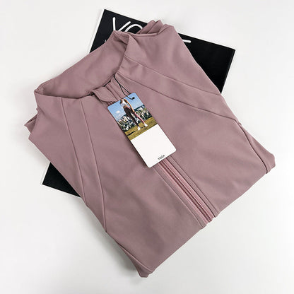 Women's New Stand-up Neck Nylon Slim Fitness Coat Soft and High Elastic Sports Cardigan Nude Pilates Yoga Clothes