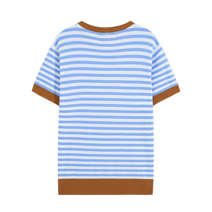 Women's round neck striped knitted top