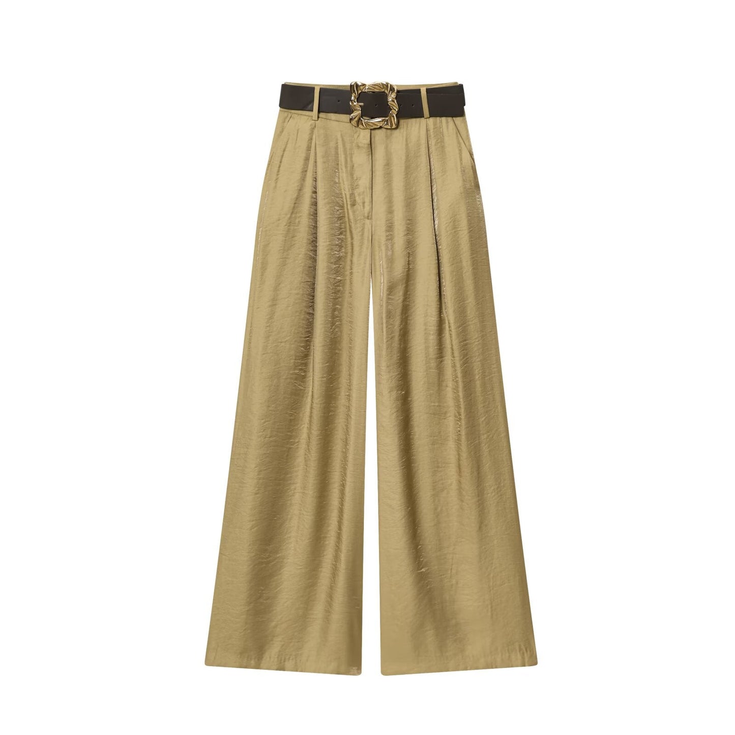 Women's with Belt loose satin textured wide leg pants