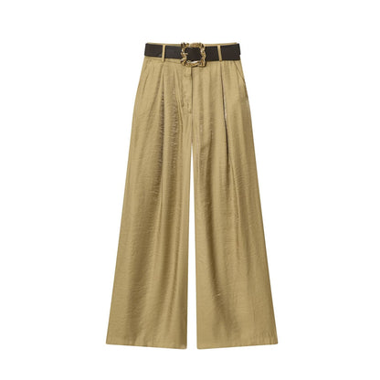 Women's with Belt loose satin textured wide leg pants