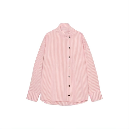 Women's loose striped high neck shirt