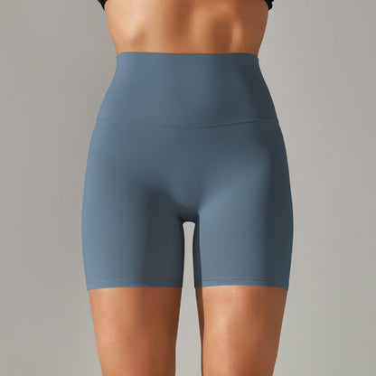 Women's new solid color yoga shorts double sanding tight high waist elastic exercise fitness three-point yoga pants.