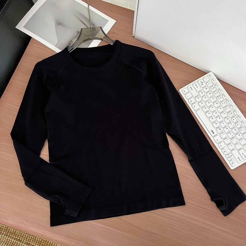 LU Women's New Joker Classic Jacquard Knitted Long Sleeve Bottom Shirt