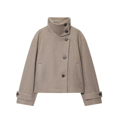 Women's new multi-color stand collar buttoned Coat