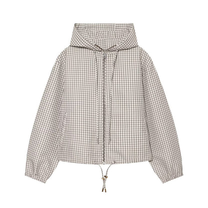 Women's casual plaid hooded jacket Coat