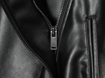 Women's long sleeved lapel leather effect jacket