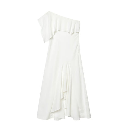 Women's linen blend asymmetrical dress