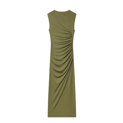 Women's pleated decorative elastic slim MIDI dress