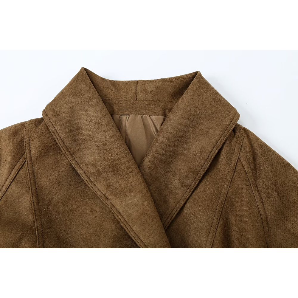 Women's with belt suede texture effect jacket Coat