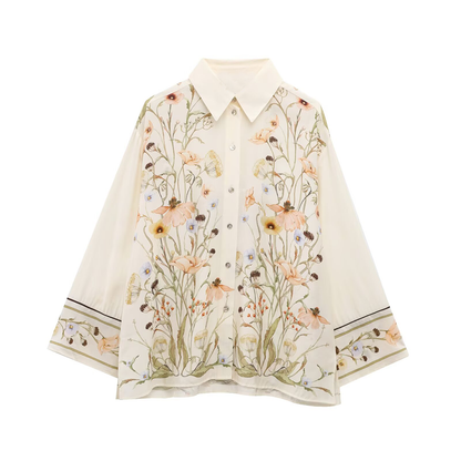 suit Women's 2 pieces loose long sleeved printed shirt+Pants