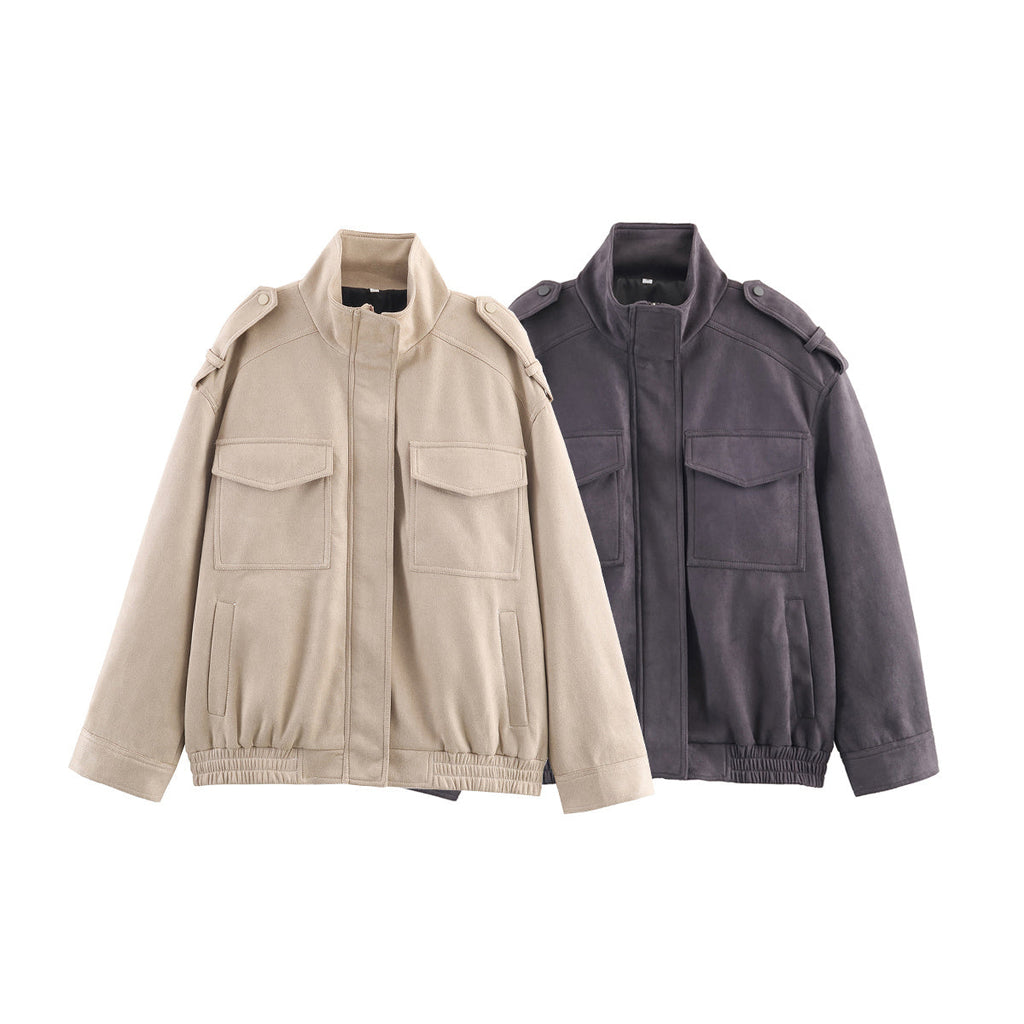 Women 2025 New Fashion Long-sleeved Suede loose-fitting jacket