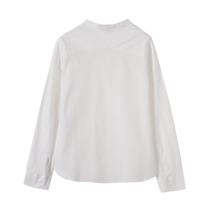 Women's linen blended stand collar shirt