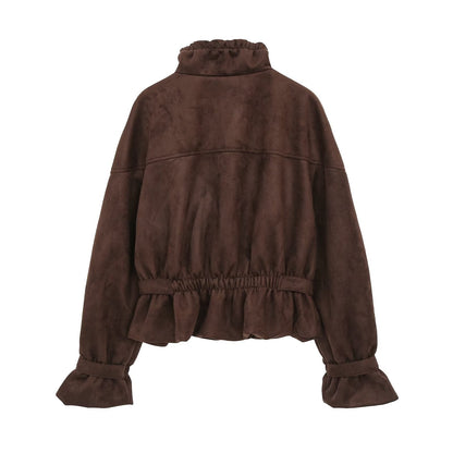 Women's suede textured elastic waist jacket Coat