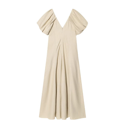 Women's Bubble sleeve Linen Blend Midi Dress
