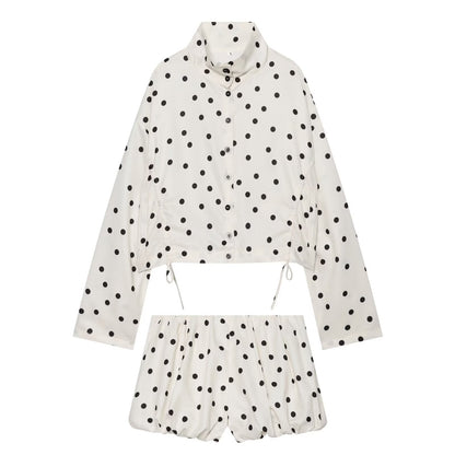 suit Women's 2 pieces lace up decorative polka dot Coat+shorts