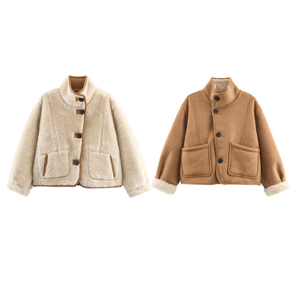 Women's reversible fleece warm jacket Coat