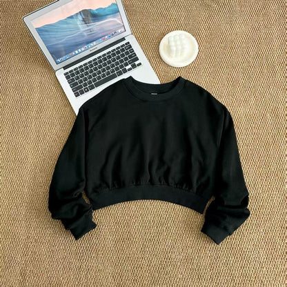 Women's Autumn New Casual Joker Cotton Short Navel Long Sleeve Blouse Leisure Sports Sweater