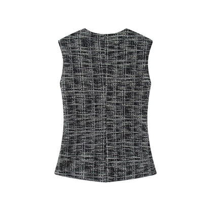suit Women's 2 pieces button decoration texture vest style top+Flared pants