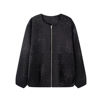 Women's bright diamond fabric O Neck jacket Coat
