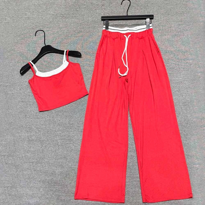Women's new fashion casual Joker sling+wide-leg pants suit