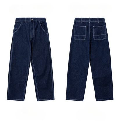 Women's new casual retro washed wide straight multi-pocket jeans