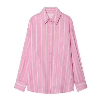 suit Women's 2 pieces loose linen blended striped shirt+Skirts