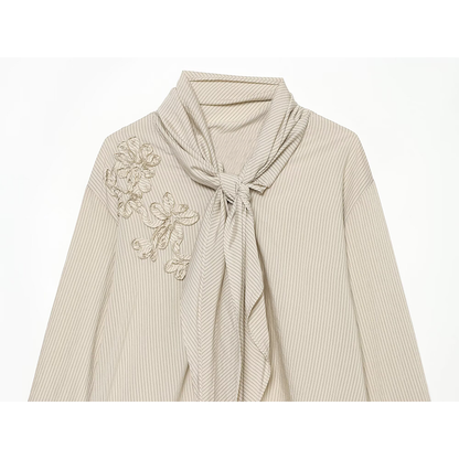 Women's knot decoration casual striped shirt