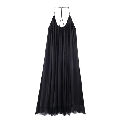 Women's satin textured hanging neck collar dress