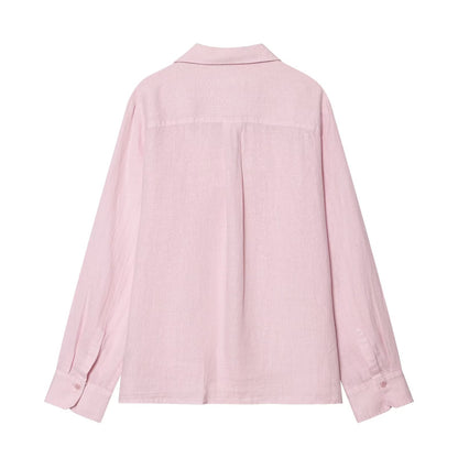 suit Women's 2 pieces pocket decoration linen blend shirt+Pants