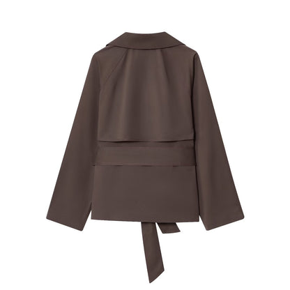 Women's with belt loose short windbreaker Coat