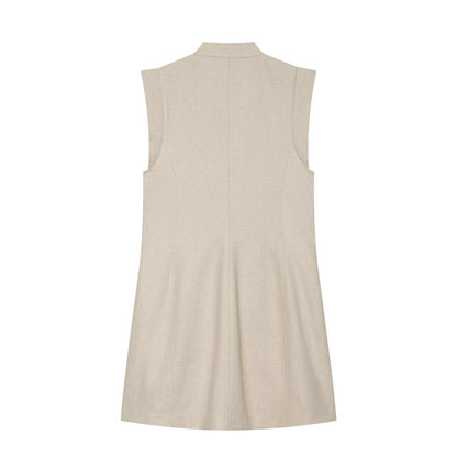Women's rope knot buckle linen blended mini dress