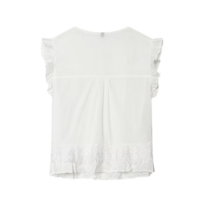 Women's vertical lace decoration sleeveless shirt