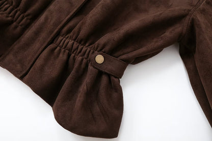 Women's suede textured elastic waist jacket Coat