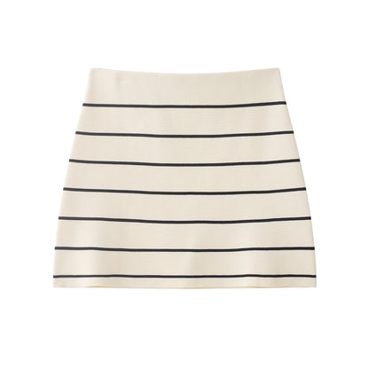 suit Women's 2 pieces striped short sleeved knitted Coat+Skirts