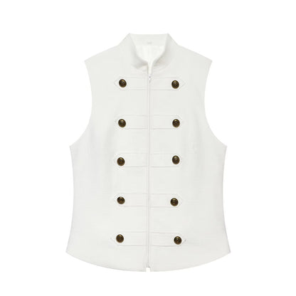 Women's breasted decorative zipper vest top