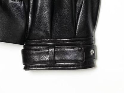 Women's with belt faux leather stand collar Coat