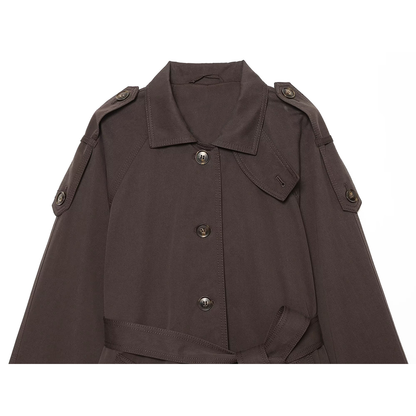 Women's with Belt casual stand collar twill coat