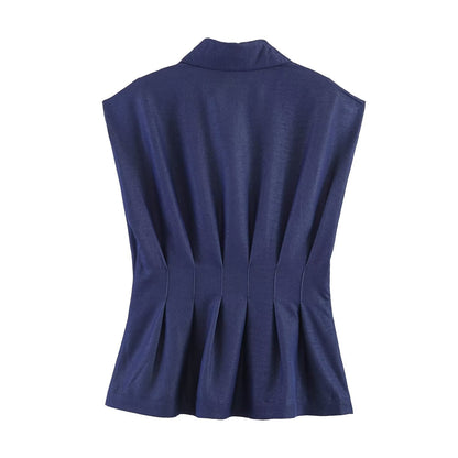 Women's casual pleated linen blend shirt