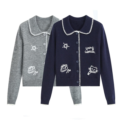 Women's soft texture contrasting pattern knitted cardigan