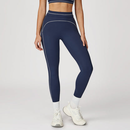 2026 women's new contrast sanding yoga pants high waist tight pants