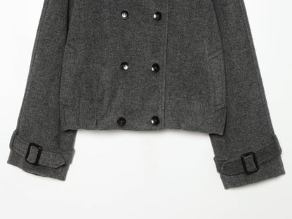 Women's standing collar double breasted woolen coat