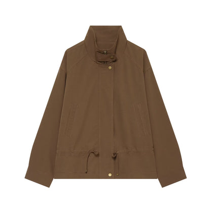 Women's with drawstring loose jacket windbreaker Coat