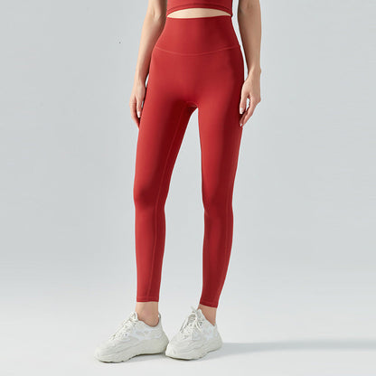 Women's New Fashion Joker Nude High Waist Belly Yoga Pants Double Sanding Peach Hip Running Tight Fitness Pants.