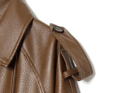Women's waist belt imitation leather windbreaker jacket