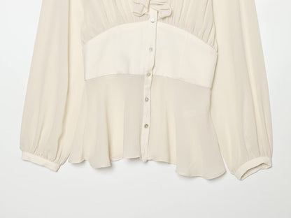 Women's waist cinching layered decorative V-neck shirt