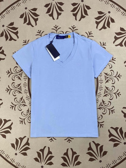 Women's New Fashion Joker Embroidered Pure Cotton Solid Color V-neck Slim T-shirt